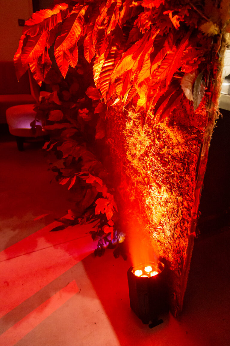 Amber wash created by wireless LED uplighter