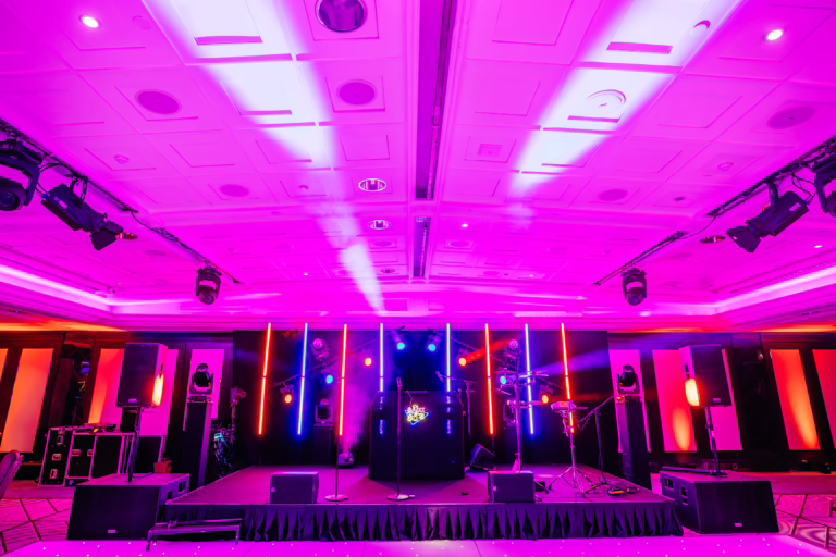 Stage with PA, lighting and band set up