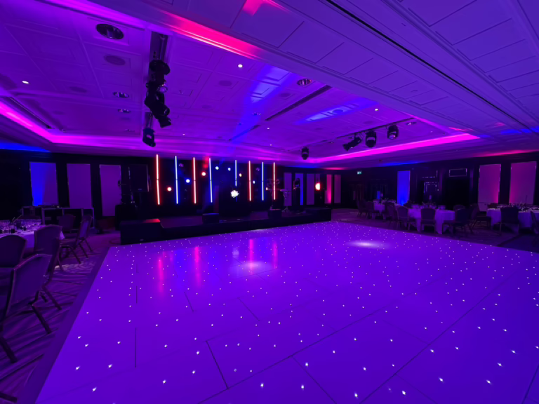 Dancefloor and stage setup at Christmas party