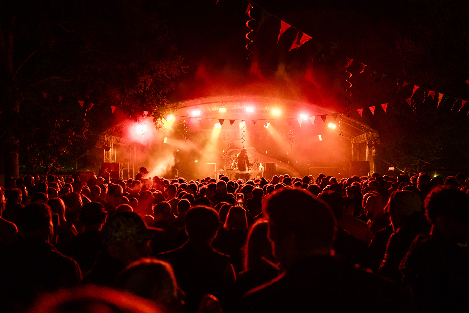 Secret stage crowd view with warm lighting